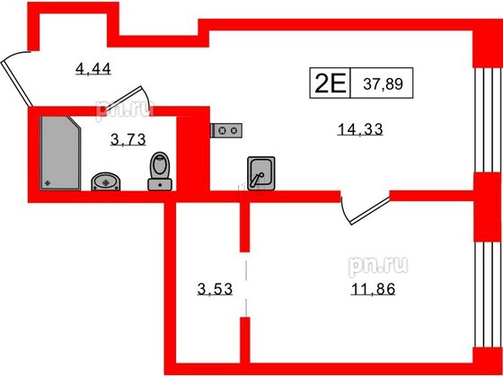 Апартаменты в ЖК 17/33 Петровский Остров, 1 комнатные, 37.89 м², 7 этаж