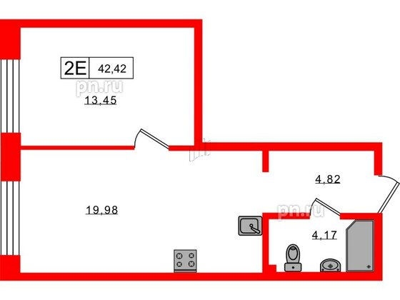 Апартаменты в ЖК 17/33 Петровский Остров, 1 комнатные, 42.42 м², 3 этаж