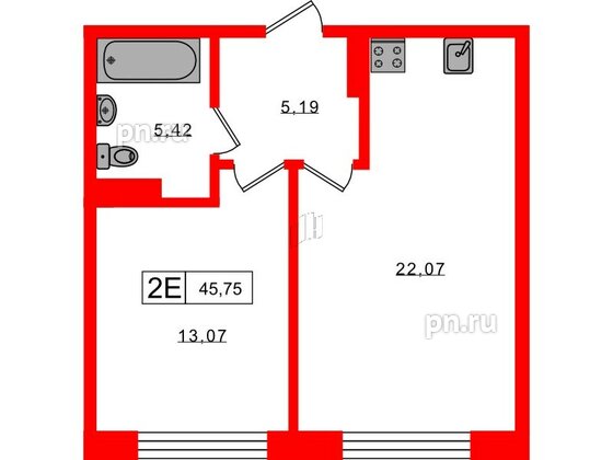 Апартаменты в ЖК 17/33 Петровский Остров, 1 комнатные, 45.75 м², 4 этаж