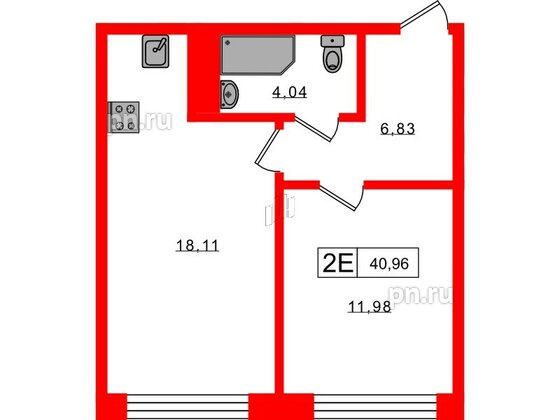 Апартаменты в ЖК 17/33 Петровский Остров, 1 комнатные, 40.96 м², 5 этаж