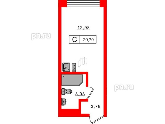Апартаменты в ЖК 17/33 Петровский Остров, студия, 20.7 м², 8 этаж