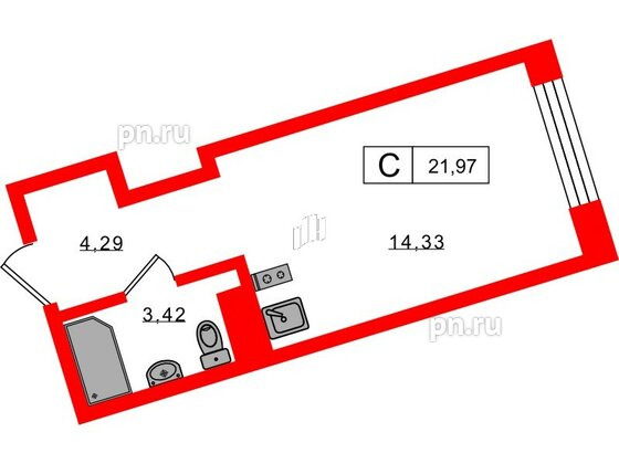 Апартаменты в ЖК 17/33 Петровский Остров, студия, 21.97 м², 6 этаж