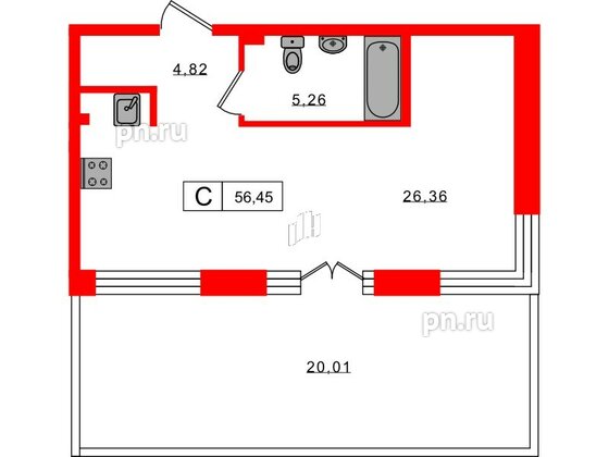Апартаменты в ЖК 17/33 Петровский Остров, студия, 56.45 м², 7 этаж