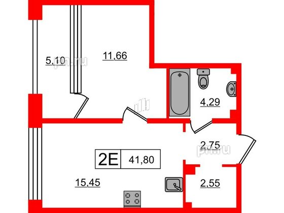 Апартаменты в ЖК 17/33 Петровский Остров, 1 комнатные, 41.8 м², 3 этаж