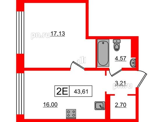 Апартаменты в ЖК 17/33 Петровский Остров, 1 комнатные, 43.61 м², 7 этаж