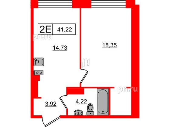 Апартаменты в ЖК 17/33 Петровский Остров, 1 комнатные, 41.22 м², 7 этаж