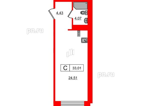 Апартаменты в ЖК 17/33 Петровский Остров, студия, 33.01 м², 8 этаж