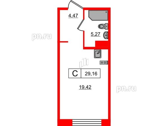 Апартаменты в ЖК 17/33 Петровский Остров, студия, 29.16 м², 4 этаж