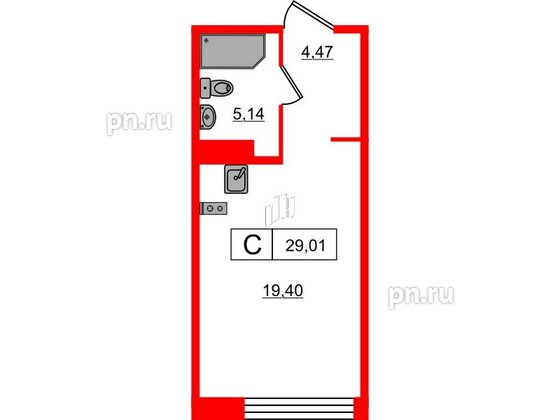 Апартаменты в ЖК 17/33 Петровский Остров, студия, 29.01 м², 5 этаж