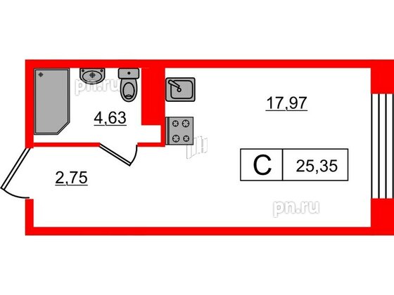 Апартаменты в ЖК 17/33 Петровский Остров, 1 комнатные, 47.74 м², 6 этаж