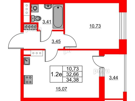 Квартира в ЖК «Город звёзд», 1 комнатная, 32.66 м², 11 этаж