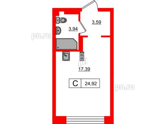 Апартаменты в ЖК 17/33 Петровский Остров, студия, 24.29 м², 6 этаж
