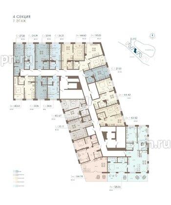 Апартаменты в ЖК 17/33 Петровский Остров, 1 комнатные, 46.02 м², 7 этаж