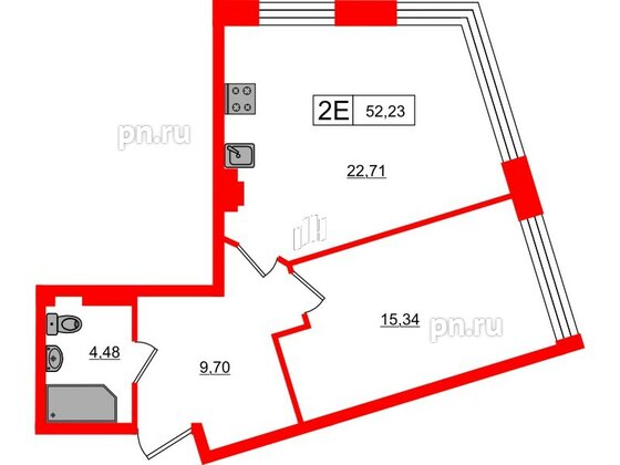 Апартаменты в ЖК 17/33 Петровский Остров, 1 комнатные, 52.23 м², 6 этаж