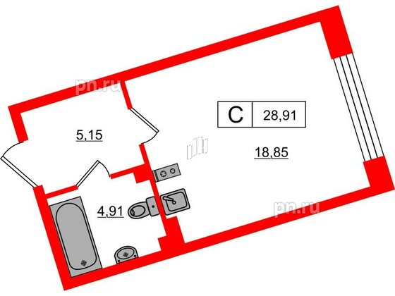 Апартаменты в ЖК 17/33 Петровский Остров, студия, 28.91 м², 2 этаж