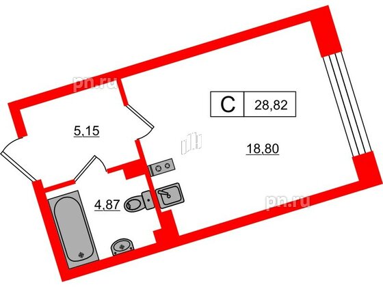 Апартаменты в ЖК 17/33 Петровский Остров, студия, 28.82 м², 4 этаж