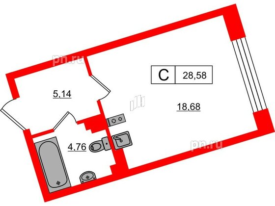 Апартаменты в ЖК 17/33 Петровский Остров, студия, 28.58 м², 6 этаж