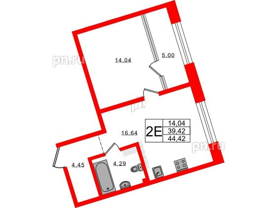 Апартаменты в ЖК 17/33 Петровский Остров, 1 комнатные, 45.99 м², 7 этаж