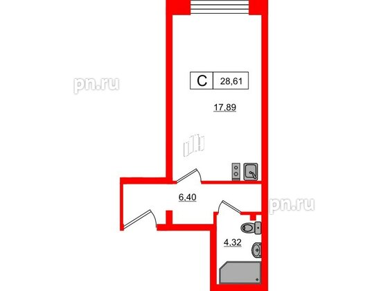 Апартаменты в ЖК 17/33 Петровский Остров, студия, 28.61 м², 2 этаж