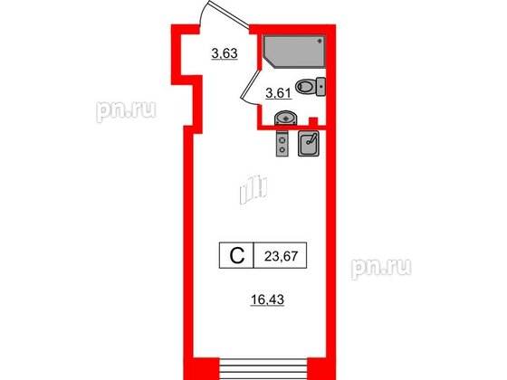 Апартаменты в ЖК 17/33 Петровский Остров, студия, 23.67 м², 4 этаж