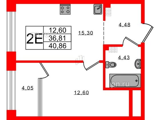 Апартаменты в ЖК 17/33 Петровский Остров, 1 комнатные, 41.72 м², 5 этаж