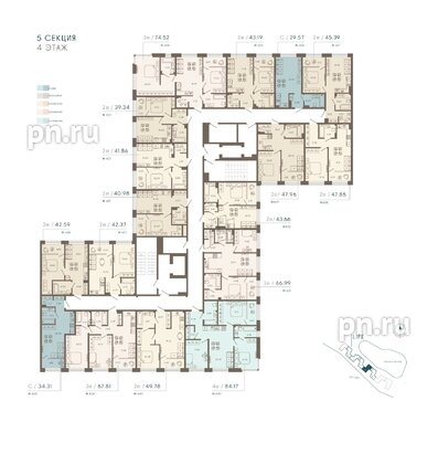 Апартаменты в ЖК 17/33 Петровский Остров, 1 комнатные, 42.79 м², 4 этаж