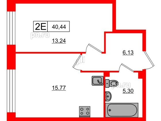 Апартаменты в ЖК 17/33 Петровский Остров, 1 комнатные, 40.44 м², 2 этаж