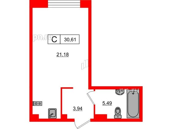Апартаменты в ЖК 17/33 Петровский Остров, студия, 30.61 м², 4 этаж