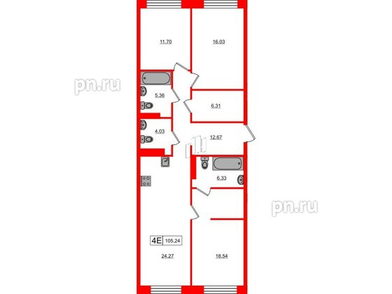 Апартаменты в ЖК 17/33 Петровский Остров, 3 комнатные, 105.24 м², 8 этаж