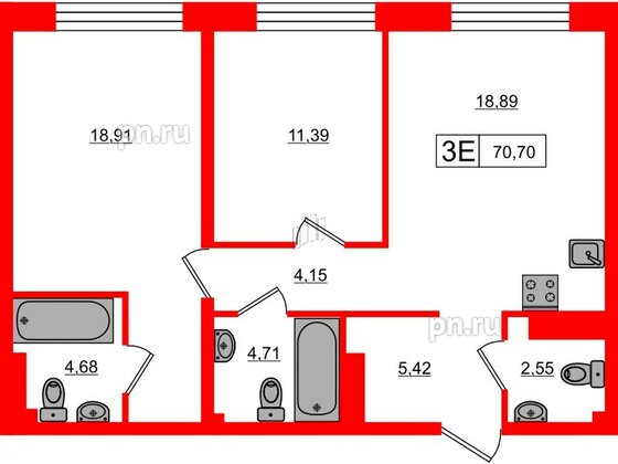 Апартаменты в ЖК 17/33 Петровский Остров, 2 комнатные, 70.7 м², 8 этаж