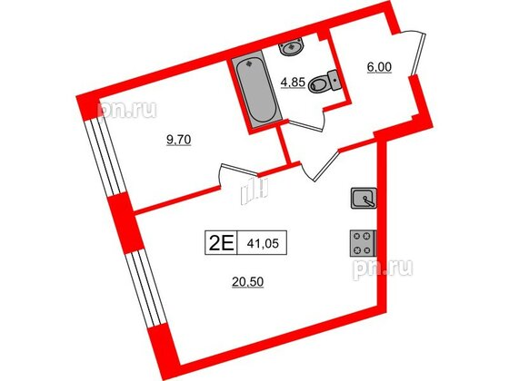 Апартаменты в ЖК 17/33 Петровский Остров, 1 комнатные, 41.05 м², 4 этаж