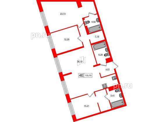 Апартаменты в ЖК 17/33 Петровский Остров, 3 комнатные, 115.7 м², 7 этаж