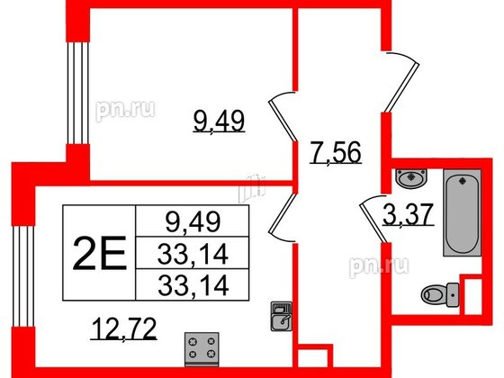 Квартира в ЖК Sertolovo Park, 1 комнатная, 33.14 м², 1 этаж