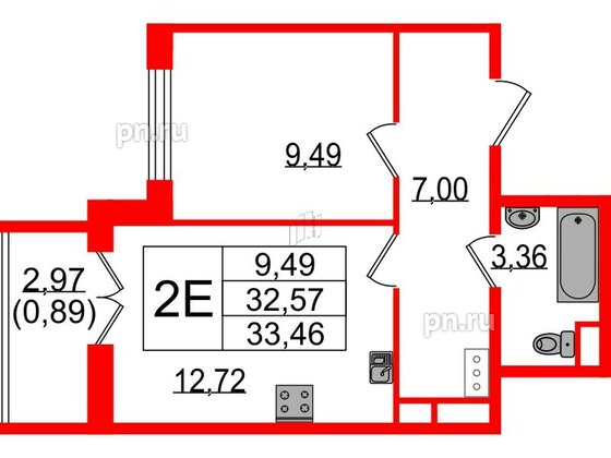 Квартира в ЖК Sertolovo Park, 1 комнатная, 33.46 м², 2 этаж