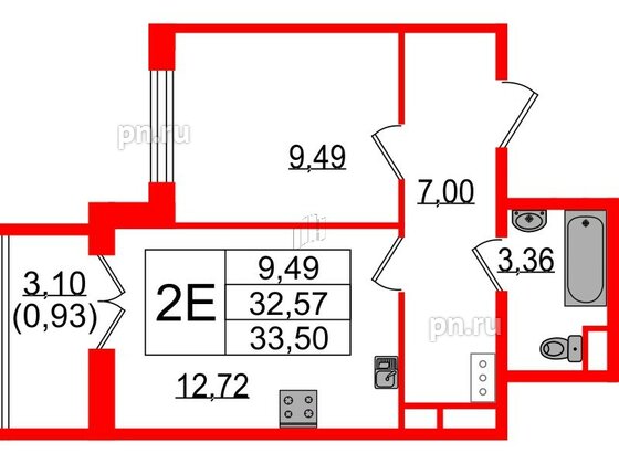 Квартира в ЖК Sertolovo Park, 1 комнатная, 33.5 м², 3 этаж