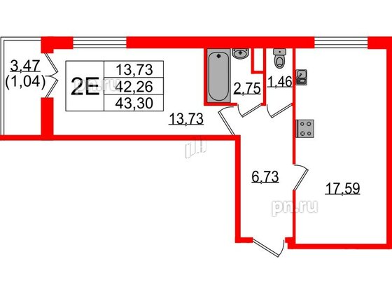 Квартира в ЖК Sertolovo Park, 1 комнатная, 43.3 м², 2 этаж