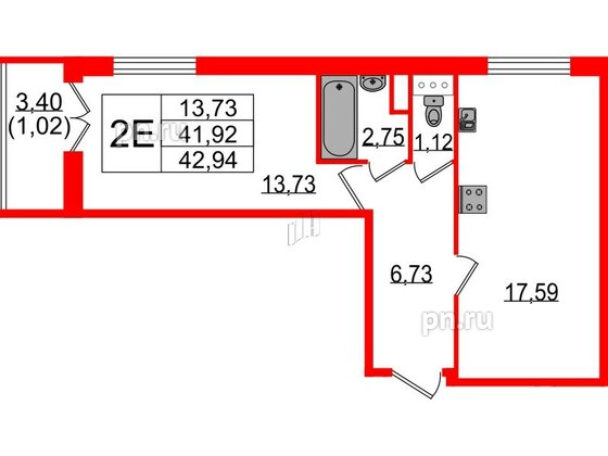 Квартира в ЖК Sertolovo Park, 1 комнатная, 42.94 м², 3 этаж