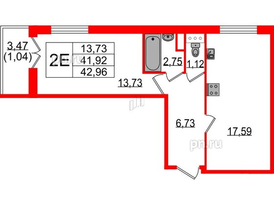 Квартира в ЖК Sertolovo Park, 1 комнатная, 42.96 м², 4 этаж