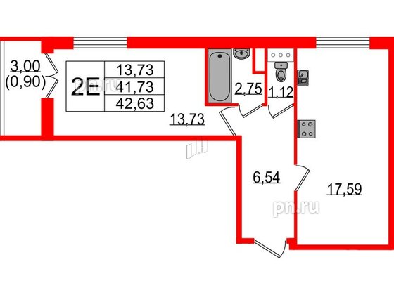 Квартира в ЖК Sertolovo Park, 1 комнатная, 42.63 м², 5 этаж