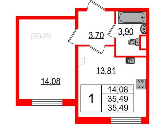 Квартира в ЖК Sertolovo Park, 1 комнатная, 35.49 м², 1 этаж