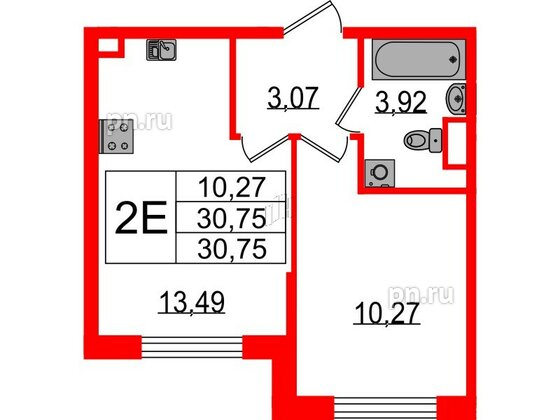 Квартира в ЖК Sertolovo Park, 1 комнатная, 30.75 м², 1 этаж