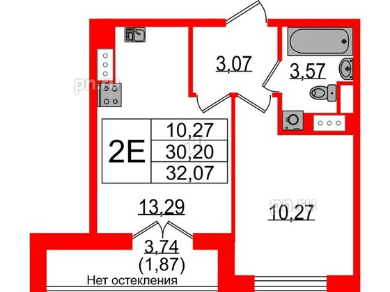 Квартира в ЖК Sertolovo Park, 1 комнатная, 32.07 м², 2 этаж