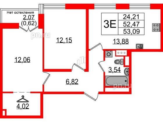 Квартира в ЖК Sertolovo Park, 2 комнатная, 53.09 м², 3 этаж