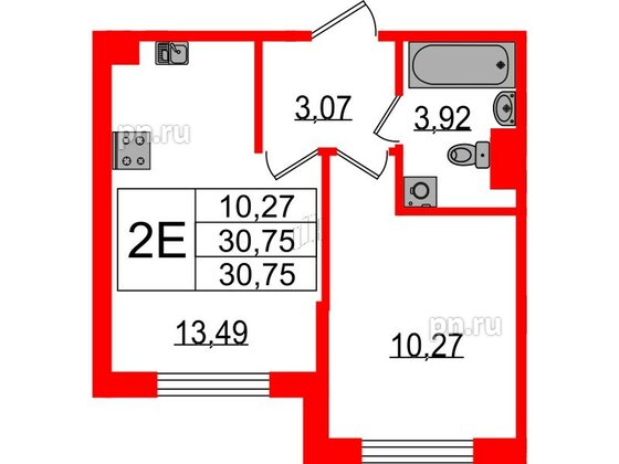 Квартира в ЖК Sertolovo Park, 1 комнатная, 30.75 м², 1 этаж