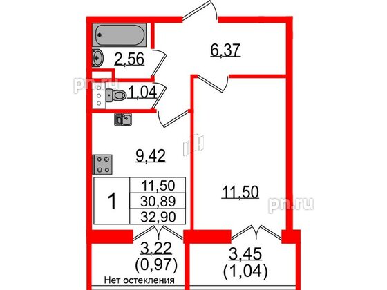 Квартира в ЖК Sertolovo Park, 1 комнатная, 32.9 м², 2 этаж