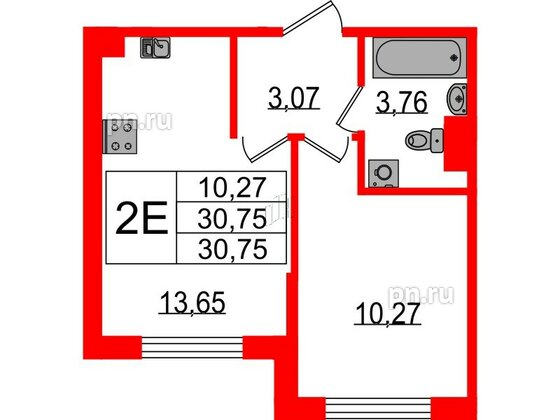 Квартира в ЖК Sertolovo Park, 1 комнатная, 30.75 м², 1 этаж