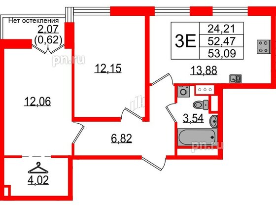 Квартира в ЖК Sertolovo Park, 2 комнатная, 53.09 м², 6 этаж