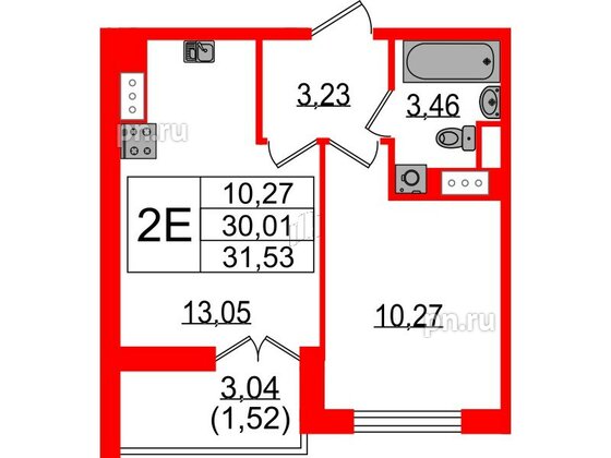 Квартира в ЖК Sertolovo Park, 1 комнатная, 32.91 м², 3 этаж