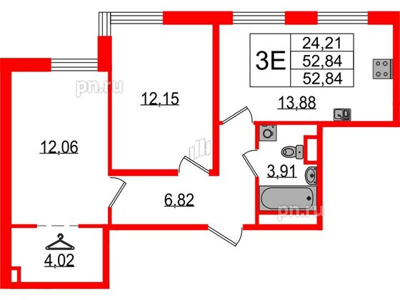 Квартира в ЖК Sertolovo Park, 2 комнатная, 52.84 м², 2 этаж