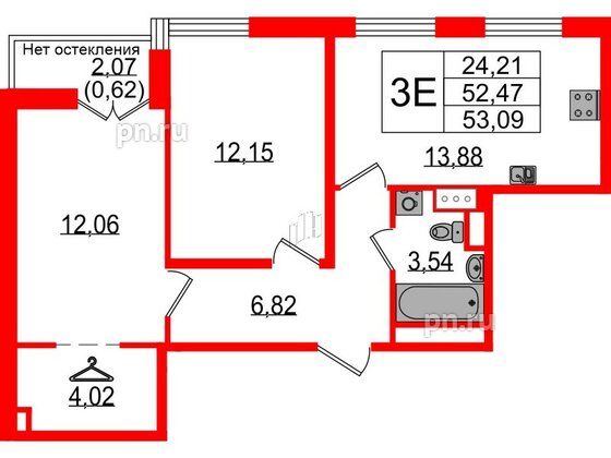 Квартира в ЖК Sertolovo Park, 2 комнатная, 53.09 м², 3 этаж